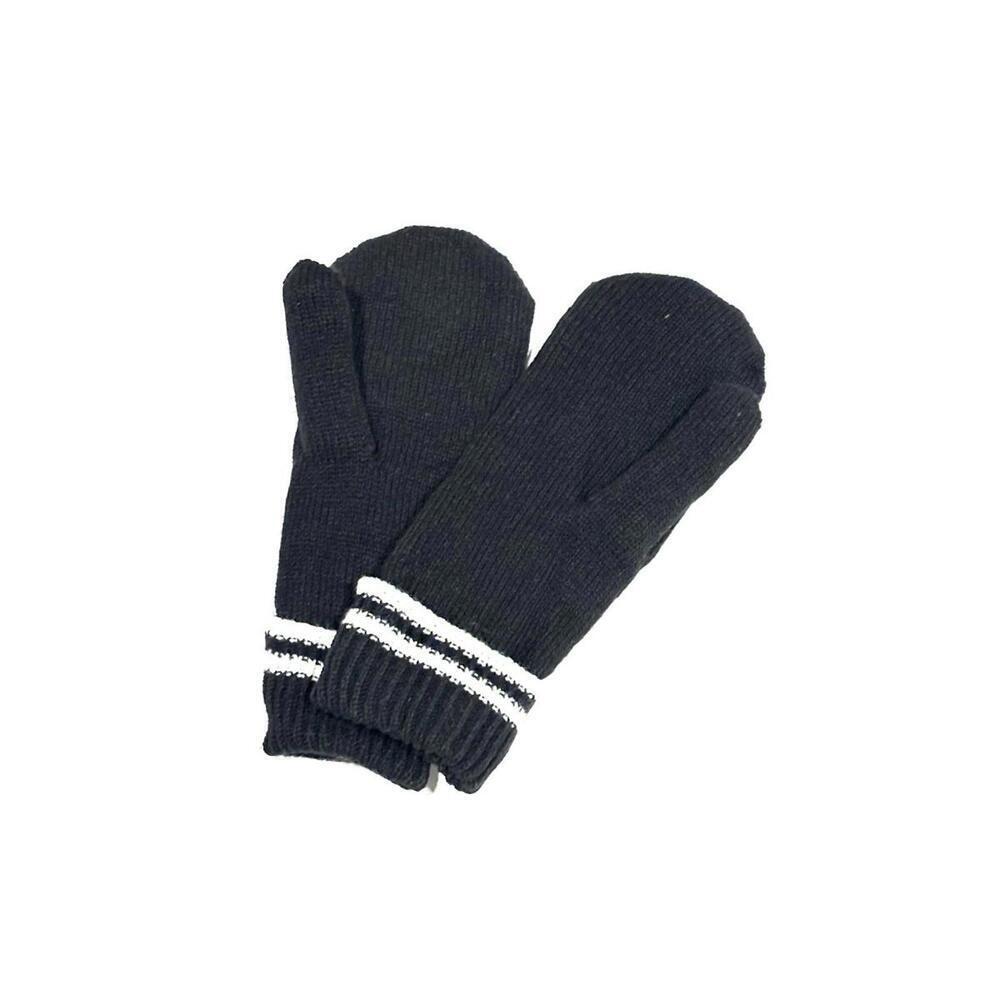 NEW Gertex Womens Knit Mittens Black and White Stipe Soft Lining Warm One Size